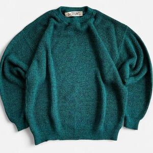 Vintage Le Tigre Teal Green & Blue Blend Knit Retro Crewneck Pullover Sweater M